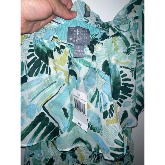NWT Rabbit Rabbit Rabbit Design Women Off the Shoulder Green Dress Sz 6 MSRP$89 - Picture 2 of 5